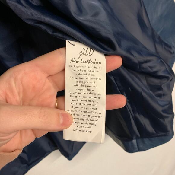 NWT Genuine Leather Blazer Navy Blue Y2K Minimalist 90s Goth Grunge Whimsigoth - Picture 6 of 8